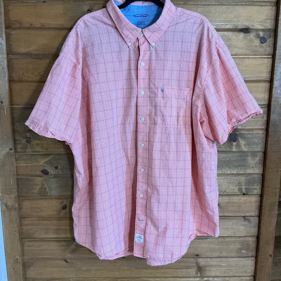 Izod Men's Orange and Blue Plaid Short Sleeve Shirt - Picture 2 of 9